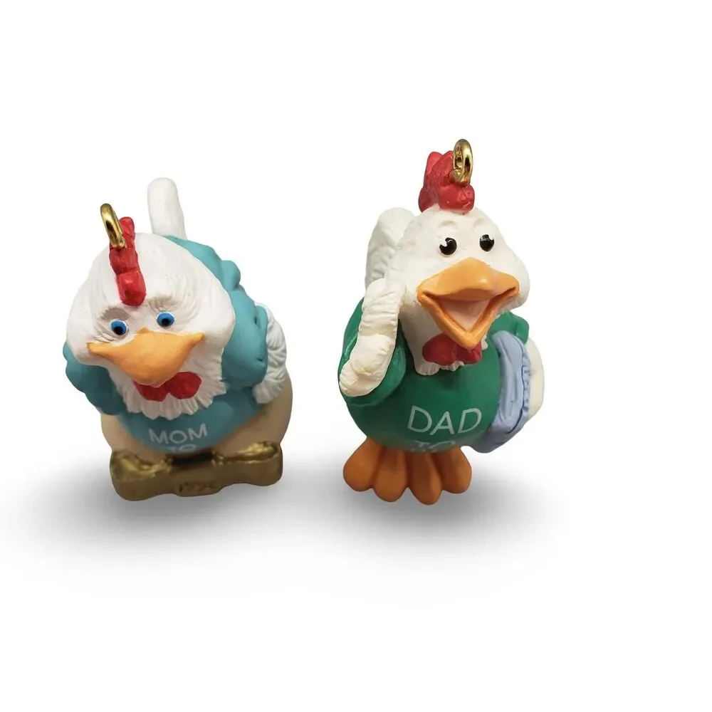 Hallmark Mom to Be / Dad to Be Christmas Ornaments - Set of 2 Hen & Rooster 1992